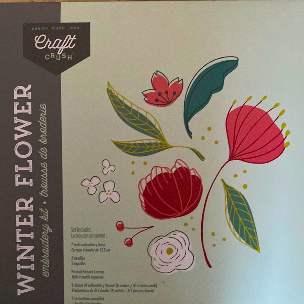 Craft Crush Winter Flower Embroidery Kit 7” Hoop NEW